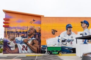 ‘We wanted to throw a twist on it’: Why an iconic Kobe Bryant image was altered for a Dodger-themed mural