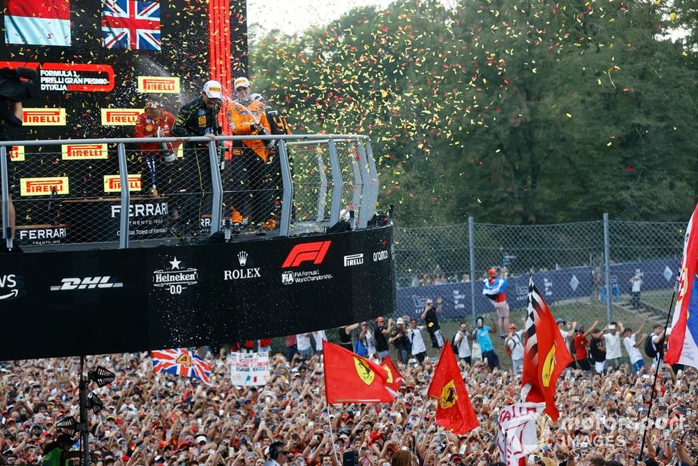 The Tifosi celebrates a Ferrari win at Monza – but without a driver in red overalls on the podium