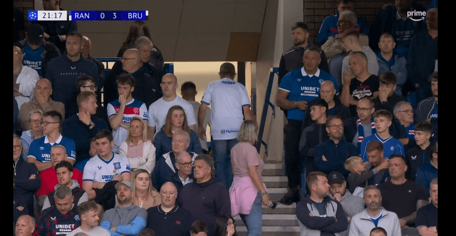 Moment stunned Rangers fans walk out after TWENTY MINUTES as Club Brugge run riot in Champions League nightmare