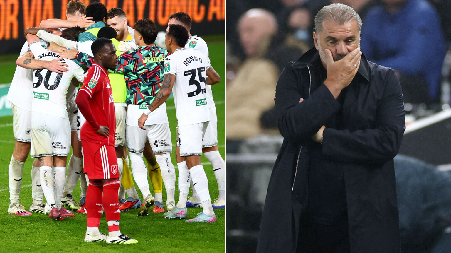 Swansea 3 Nottingham Forest 2: Ange Postecoglou’s men collapse and crash OUT of Carabao Cup after blowing 2-0 lead
