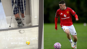 Heartbroken Kai Rooney, 15, on crutches after injury following Man Utd breakthrough as he says ‘life can’t get worse’
