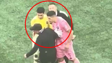 Disgusting moment Luis Suarez appears to SPIT at rivals’ senior staff member in huge brawl as Inter Miami are thrashed