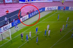 Serbia vs England viewers spot advert for UK’s No1 piles cream on hoardings as they joke ‘adds a real touch of class’