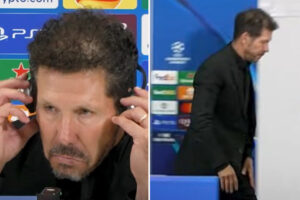 Moment Diego Simeone abruptly walks out of press conference after refusing to answer question about Liverpool bust-up