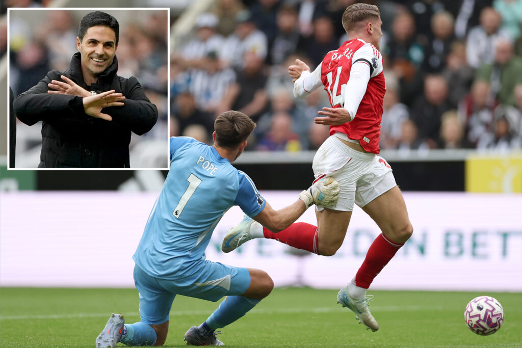 ‘Arteta looks like he’s about to get violent’ say fans as Arsenal boss furious at being denied penalty vs Newcastle
