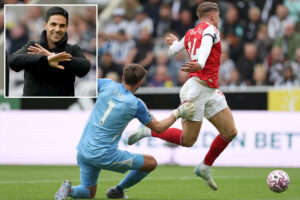 ‘Arteta looks like he’s about to get violent’ say fans as Arsenal boss furious at being denied penalty vs Newcastle
