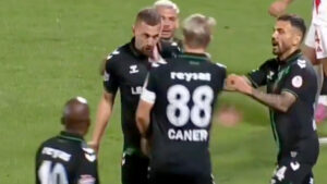 Outrageous moment footballer slaps his OWN team-mate in the face before both are hit by club bans