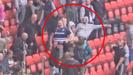 Shocking moment Millwall fan is punched and kicked before being dragged away by security in Charlton home end