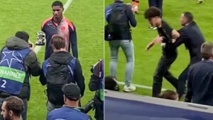 Pitch invaders tackled by security as Marcus Rashford collects Man of the Match award after Newcastle clash