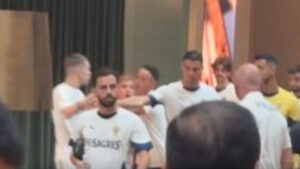 Cristiano Ronaldo forced to shove fan away as he tries to get selfie with Portugal and Man Utd legend at team hotel