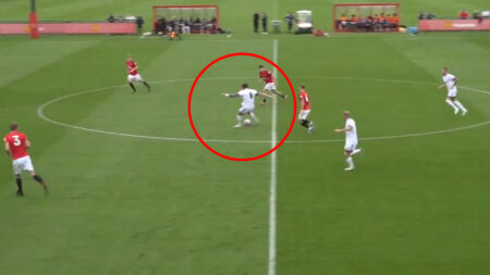 Forgotten former Premier League striker scores from halfway line for unemployed XI against Man Utd U21s