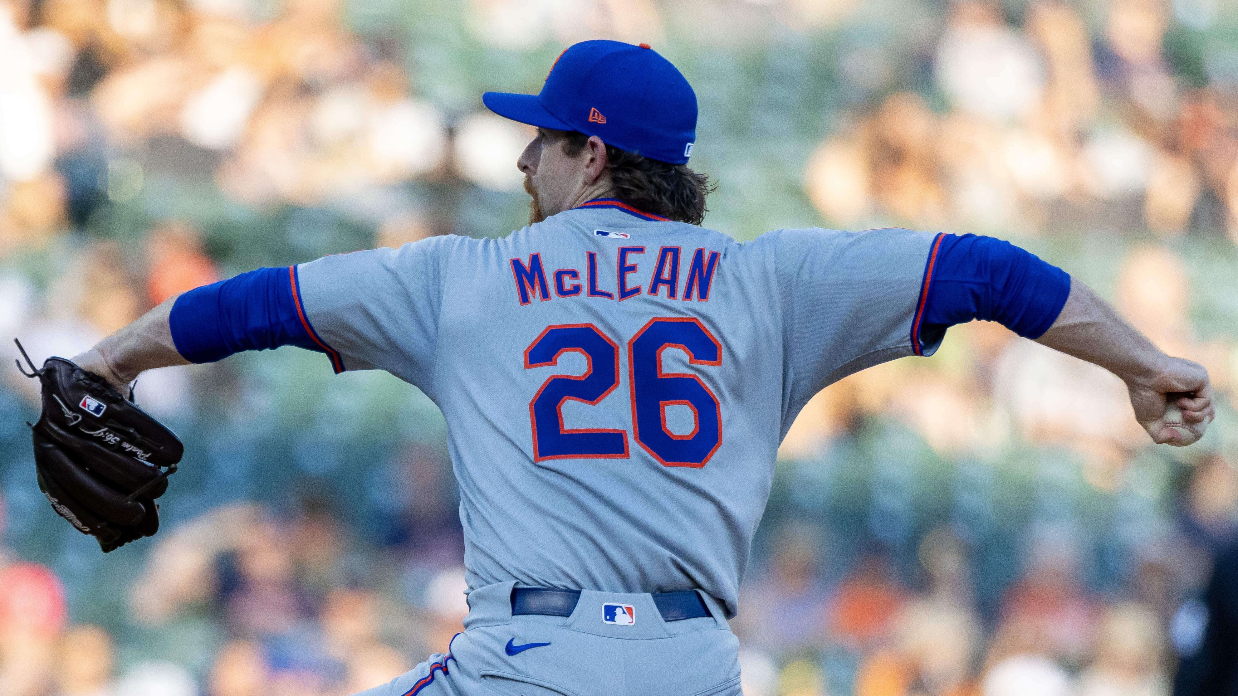 Sep 2, 2025; Detroit, Michigan, USA; New York Mets starting pitcher Nolan McLean (26) delivers in the first inning against the Detroit Tigers at Comerica Park. 