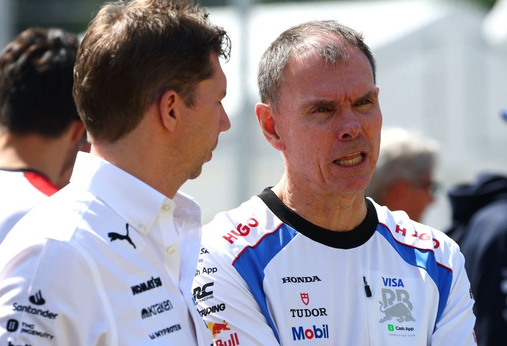 James Vowles, Team Principal of Williams and Alan Permane, Team Principal of Visa Cash App Racing Bulls talk on the drivers parade.