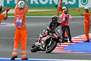 Marquez crashes as Bezzecchi wins sprint race