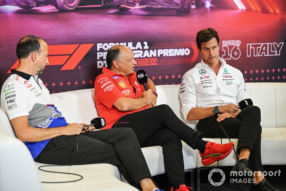 Peter Bayer, CEO, RB F1 Team, Frederic Vasseur, Team Principal and General Manager, Scuderia Ferrari, Toto Wolff, Team Principal and CEO, Mercedes-AMG F1 Team