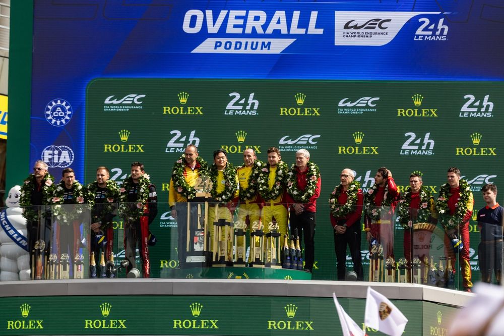 Podium: Race winner #83 AF Corse Ferrari 499P: Robert Kubica, Yifei Ye, Philip Hanson, second place #6 Porsche Penske Motorsport Porsche 963: Kevin Estre, Laurens Vanthoor, Matt Campbell, third place #51 Ferrari AF Corse Ferrari 499P: Alessandro Pier Guidi, James Calado, Antonio Giovinazzi