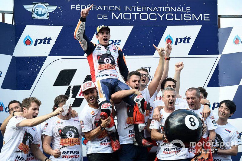 World Champion Marc Marquez, Repsol Honda Team celebrates with his team