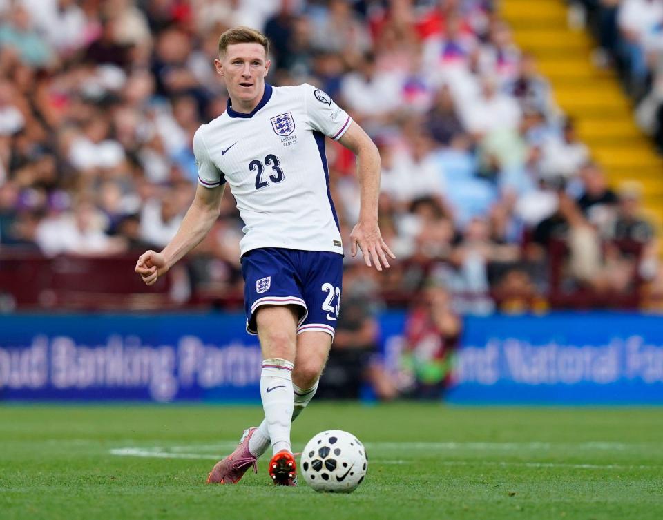 Elliot Anderson of England playing soccer.