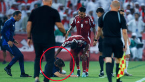 Former Premier League boss writhes in agony after own player smashes ball in his face in World Cup qualifier