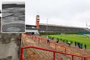 Once world-famous 250,000-capacity stadium left to rot with stands falling into disrepair and graffiti on walls