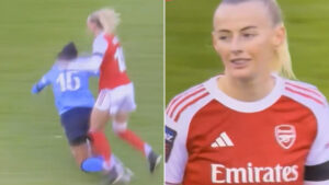 Chloe Kelly divides fans with gesture after fouling former team-mate as they call her ‘biggest s***house in the game’