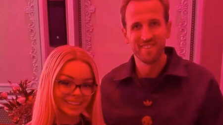 Harry Kane poses with raunchy rapper famous for shock TV clip and sliding into footballers’ DMs after Bayern Munich win