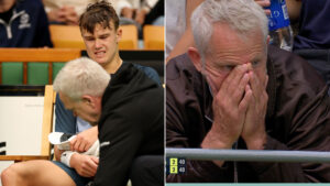 Tennis star Holger Rune breaks down in tears after ‘hearing Achilles tendon pop’ as coach left speechless