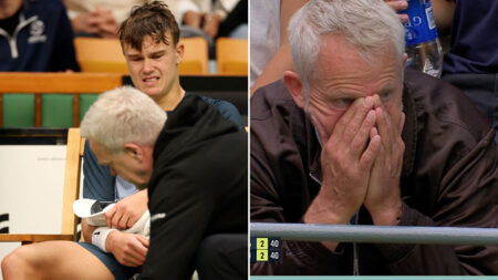 Tennis star Holger Rune breaks down in tears after ‘hearing Achilles tendon pop’ as coach left speechless