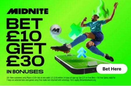 Get £30 in football free bets when you join Midnite