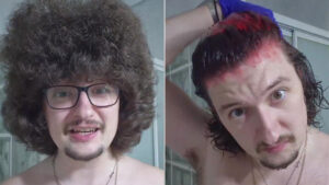 Viral Man Utd fan who refuses to cut hair until five wins in a row shows off shock new look after dying his barnet