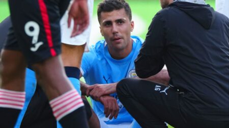Rodri looks distraught as he’s forced off after 20 minutes vs Brentford in huge title blow for Man City