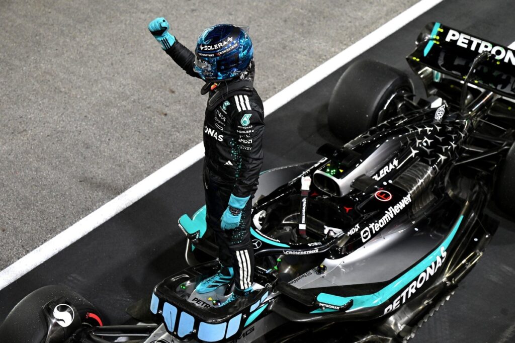 Russell darts to pole from Verstappen