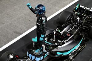 Russell darts to pole from Verstappen