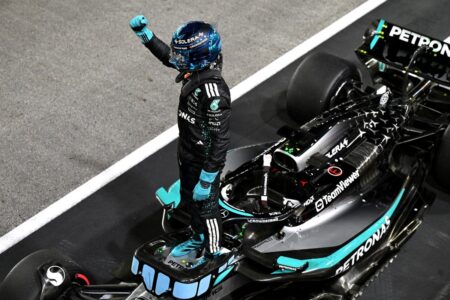 Russell darts to pole from Verstappen