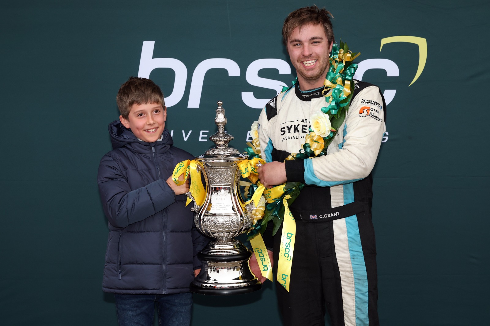 Grant celebrating his latest Formula Ford victory