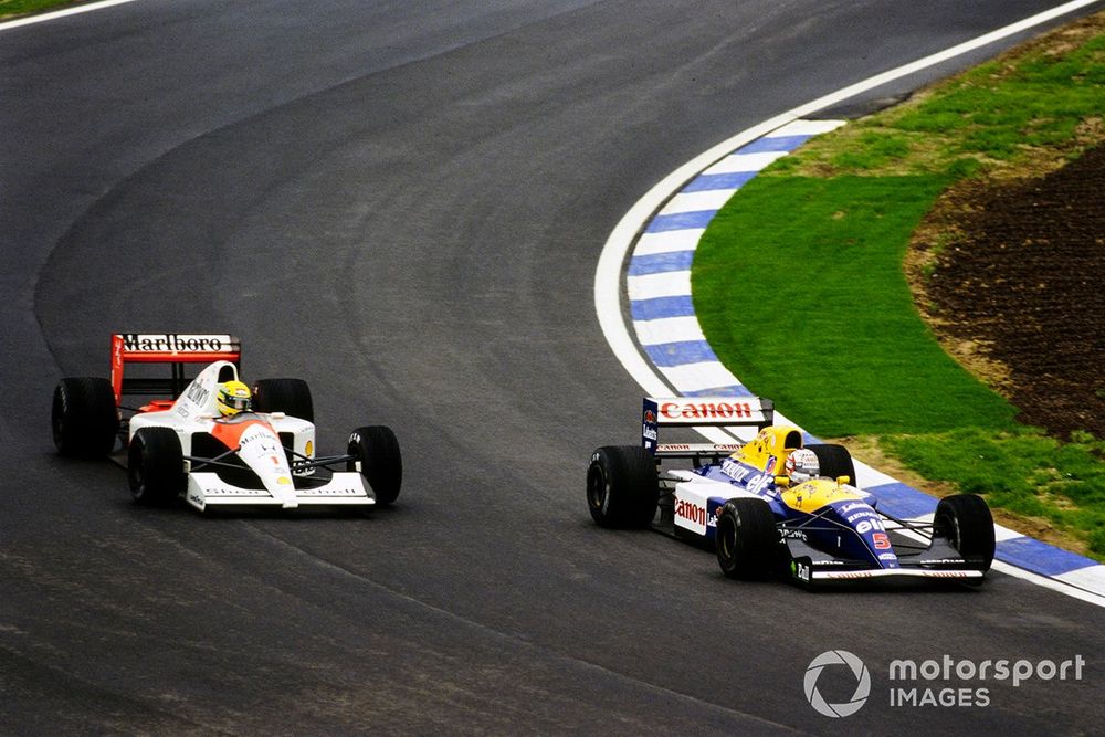 Nigel Mansell, Williams FW14 Renault, Ayrton Senna, McLaren MP4-6 Honda