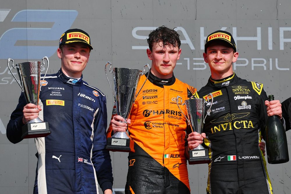 Podium: Race winner Alex Dunne, Rodin Motorsport, second place Luke Browning, Hitech TGR, third place Leonardo Fornaroli, Invicta Racing 