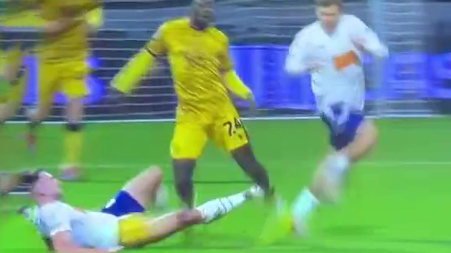 Fans astonished as leg-breaking tackle in Championship clash only gets yellow card Fans astonished as leg-breaking tackle in Championship clash only gets yellow card