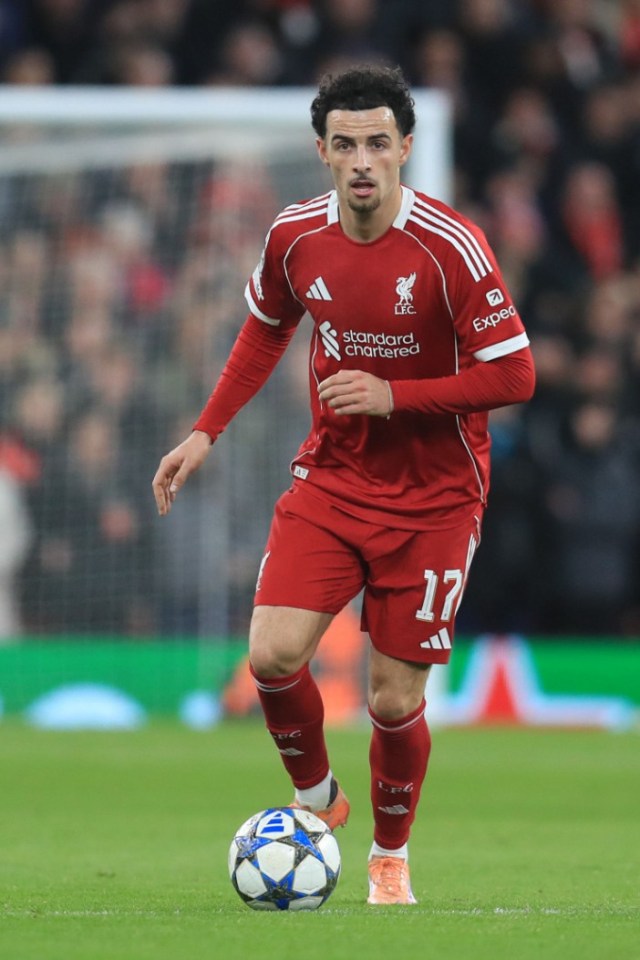 Liverpool's Curtis Jones on the field with a soccer ball.