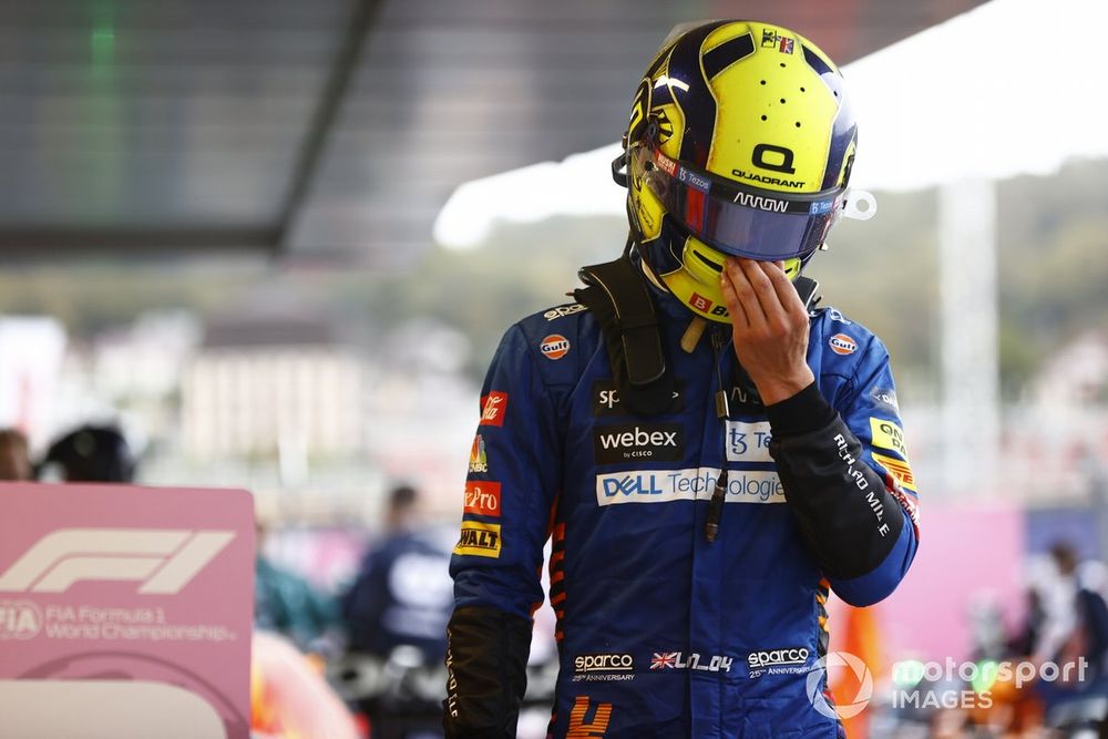 Lando Norris, McLaren, comiserates with himself after the race