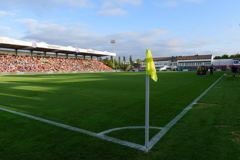 View of the soccer field and crowded stands at uhlsport PARK during a friendly match between FC Bayern Munich and Juventus FC.