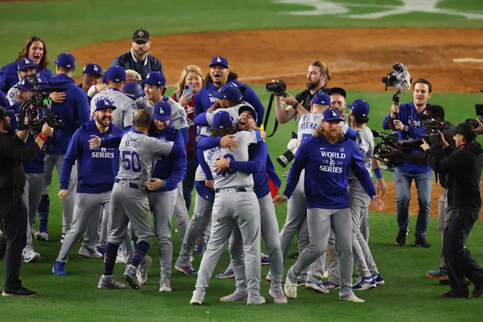 The LA Dodgers win the World Series and celebrate on the field in the 2024 World Series. Robert Sabo for NY Post