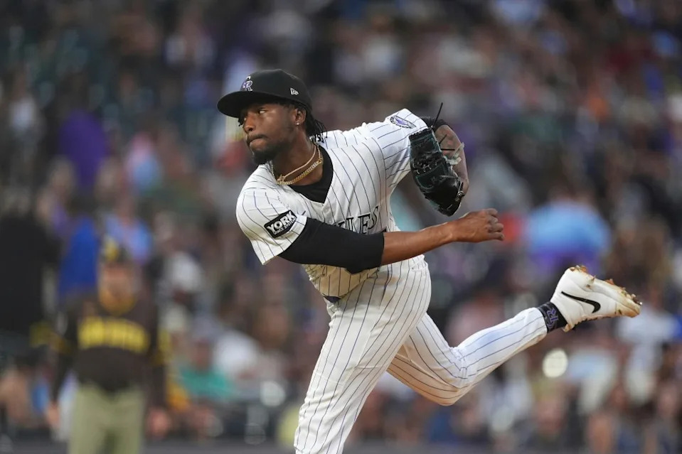 Rockies’ Angel Chivilli throws a pitch during a Sept. 6, 2025 game in Denver. AP