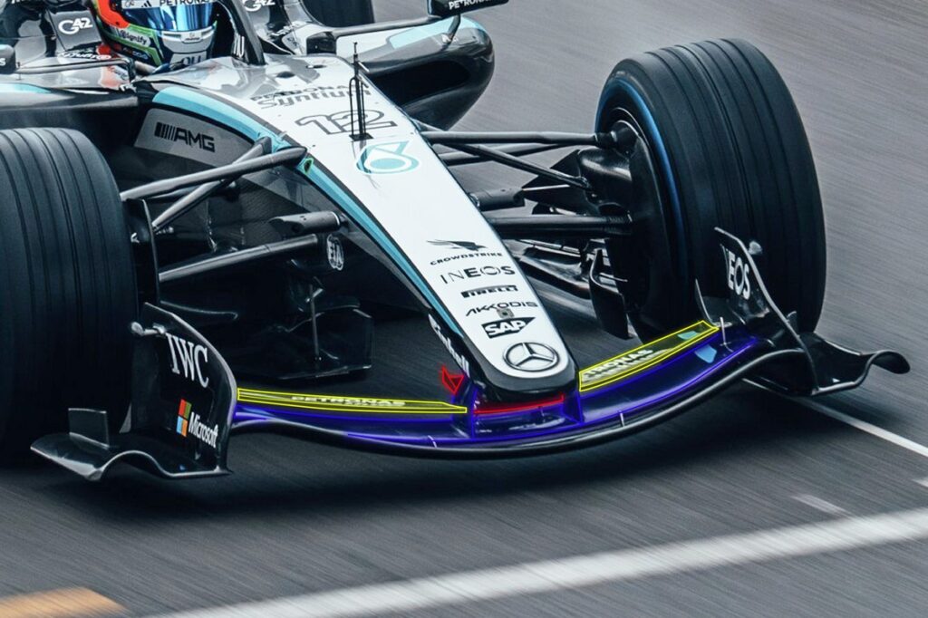Mercedes unique 2026 F1 front wing design revealed in Barcelona test