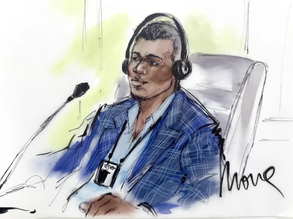 Yasiel Puig appeared in federal court sketches as his trial began in downtown Los Angeles. Mona Shafer Edwards / BACKGRID