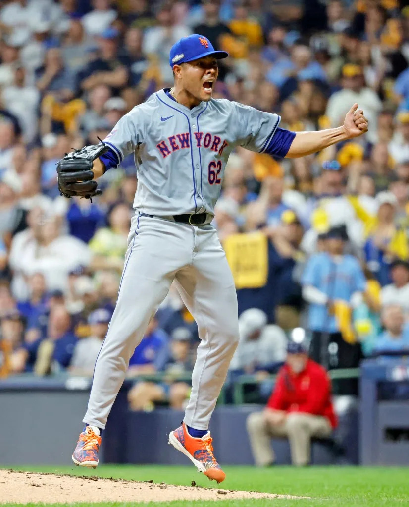 Jose Quintana celebrates during the 2024 wild-card series with the Mets. Jason Szenes / New York Post