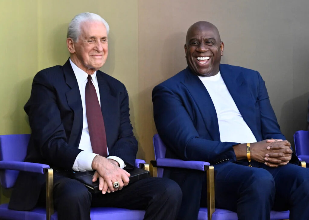 Lakers honor Pat Riley with statue next to Magic Johnson, Kareem Abdul-Jabbar, halftime ceremony at Celtics game