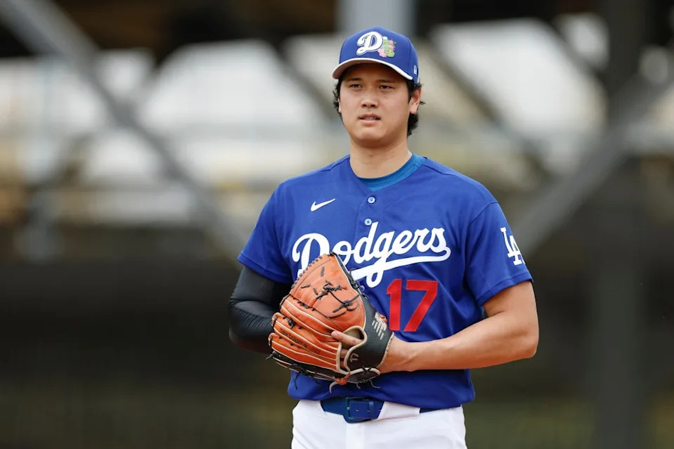 Shohei Ohtani #17 of the Los Angeles Dodgers participates in a pitching drill during spring training workouts at Camelback Ranch on February 13, 2026 in Glendale, Arizona. Getty Images
