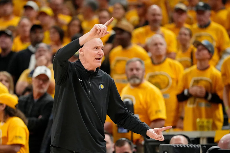 Indiana Pacers head coach Rick Carlisle directs players during the second half during game four of the 2025 NBA Finals at Gainbridge Fieldhouse.