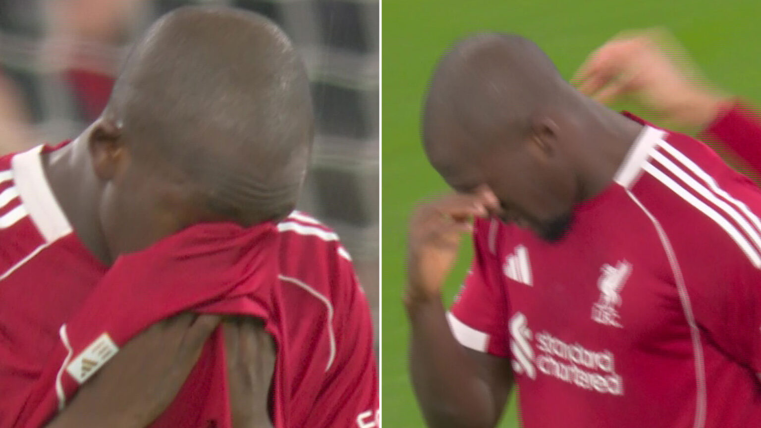 Ibrahima Konate breaks down in tears as Liverpool star scores in first game back following tragic death of father
